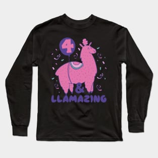 Llamazing 4th Birthday 4 Years Old Llama Girls Kids Gift print Long Sleeve T-Shirt